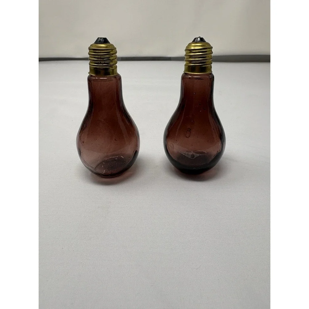 Vintage 1960s Purple Blown Glass Light Bulb Salt & Pepper Shakers Retro MCM Rare